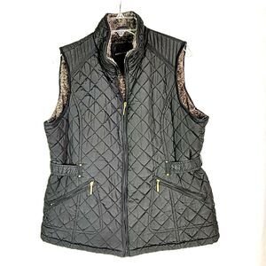 Waterproof Black Quilted Vest Puffer Nylon Fur Lined Size XL Fitted
